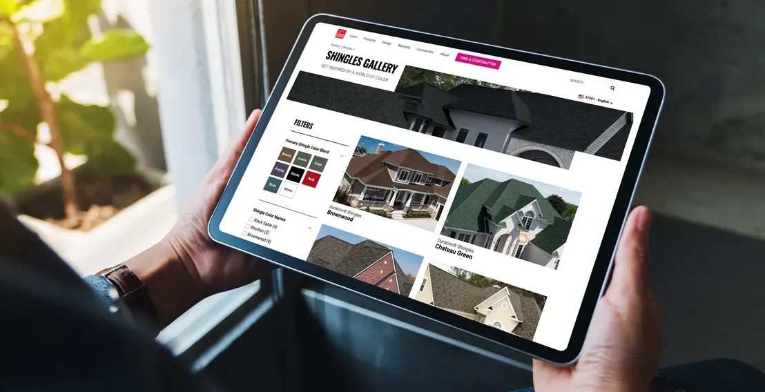 person browses the shingle photo gallery on a tablet