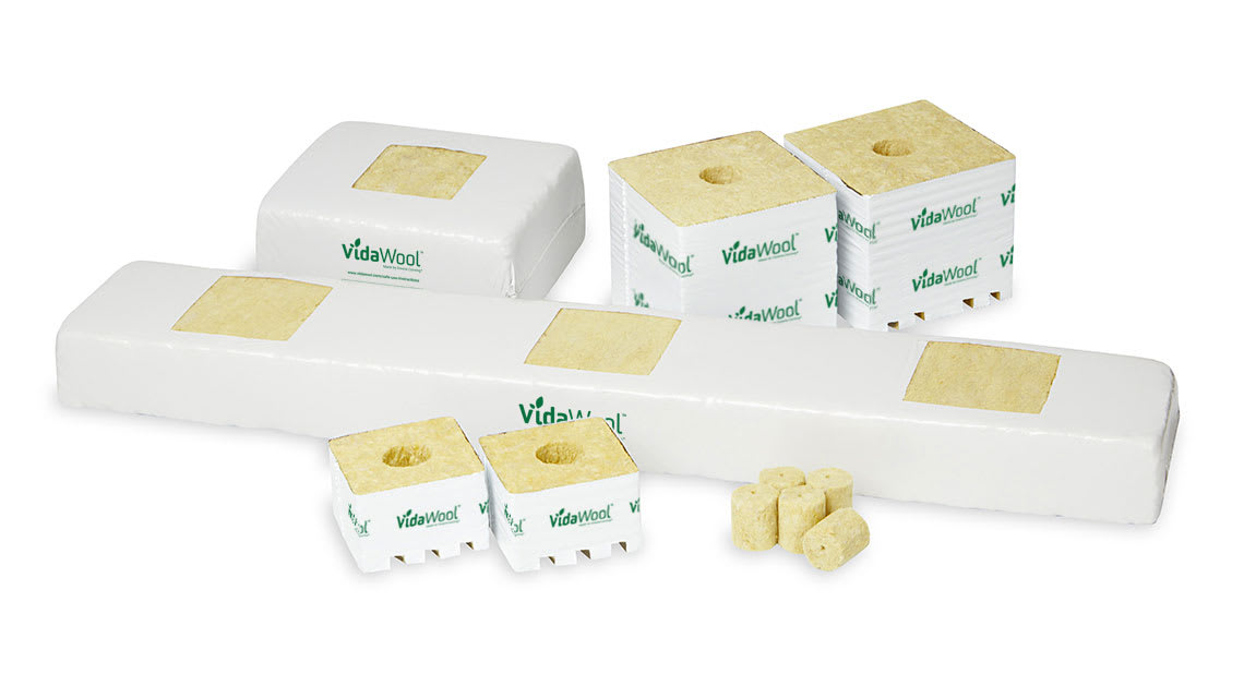 VidaWool® blocks, slabs, and plugs laid out together against a white background.