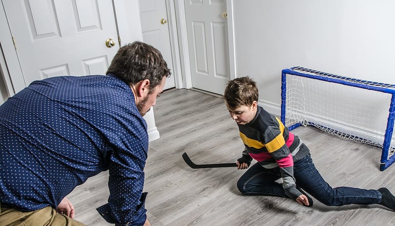 Kid playing in basement