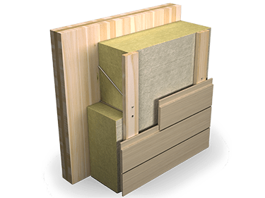 CLT siena, izolēta ar PAROC Stonewool plātni un ZEROfix montāžas sistēmu