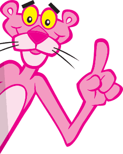 Pink Panther™ holding up hand making a "Number 1" with finger