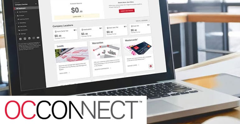 Photo of an open laptop with OCConnect on the screen, with the OCConnect layered over top of the image