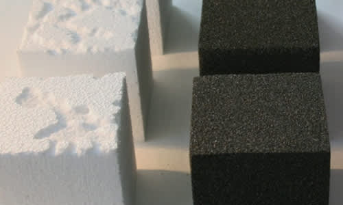 Foam blocks, some of which are damaged by insects
