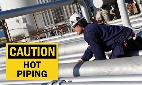 Hot piping caution sign