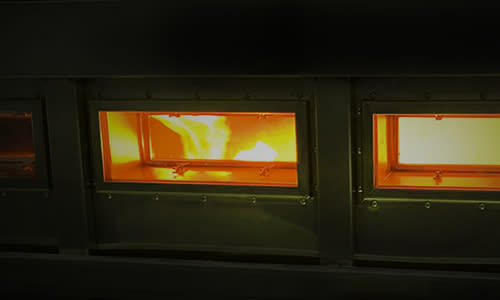 A steiner test being performed to test surface burning characteristics of Foamglas 