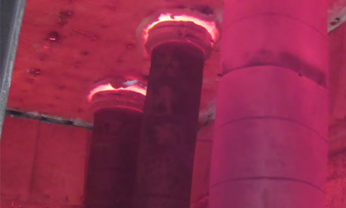 Inside of a hydrocarbon pool fire test in progress