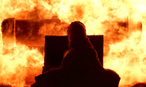 Pipes surrounded by flames