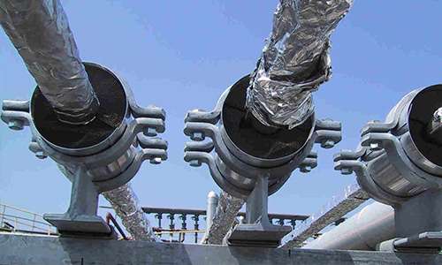 Exterior piping with pipe supports