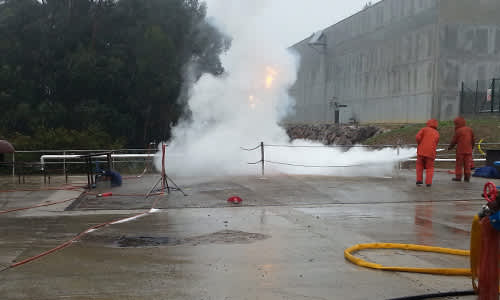 Firemen putting out a fire