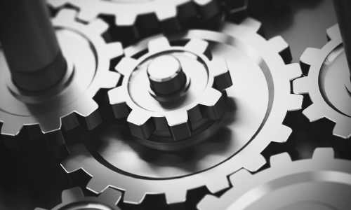 Black and white photo of gears