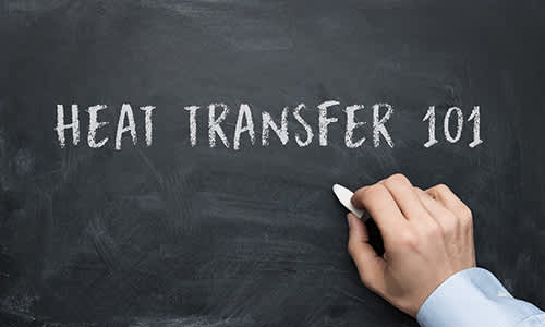 Photo of hand writing "Heat Transfer 101" on a chalk board