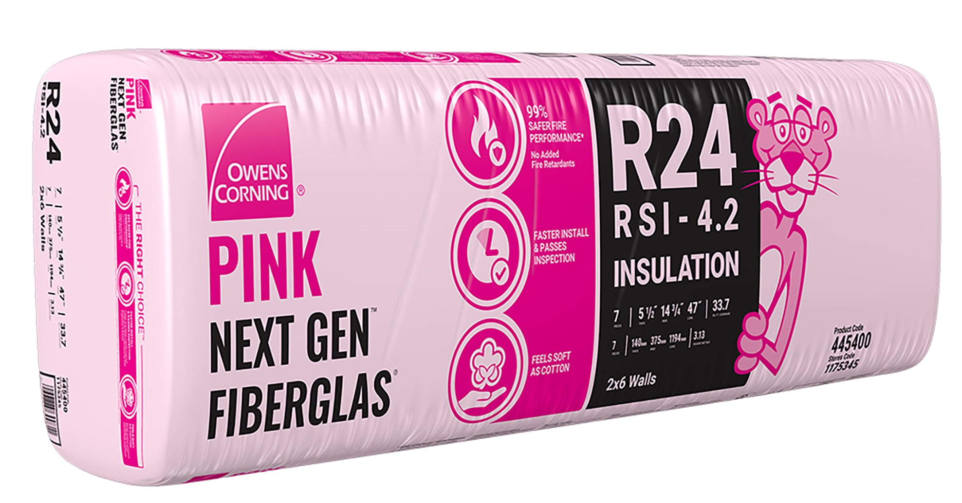 Package of Pink Next Gen Fiberglas R-15 insulation 