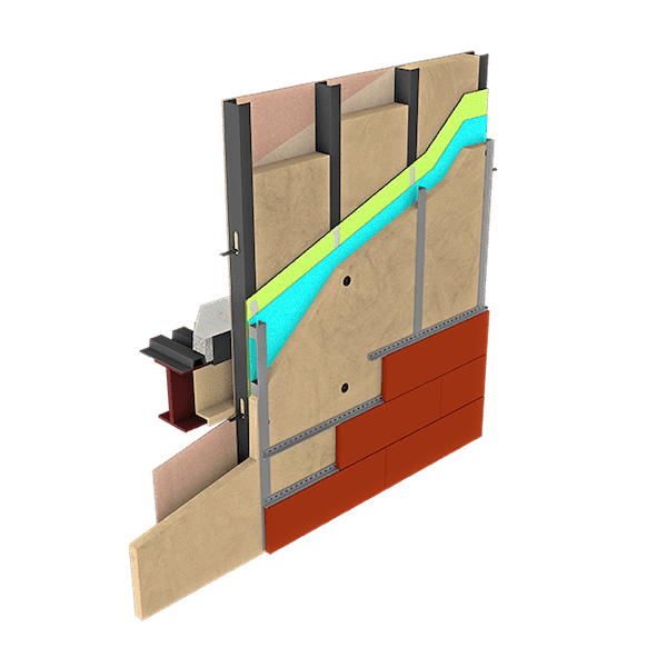 STEEL STUD WALL Terra Cotta High Compressive Mineral Wool CI with Fluid or Sheet AWB