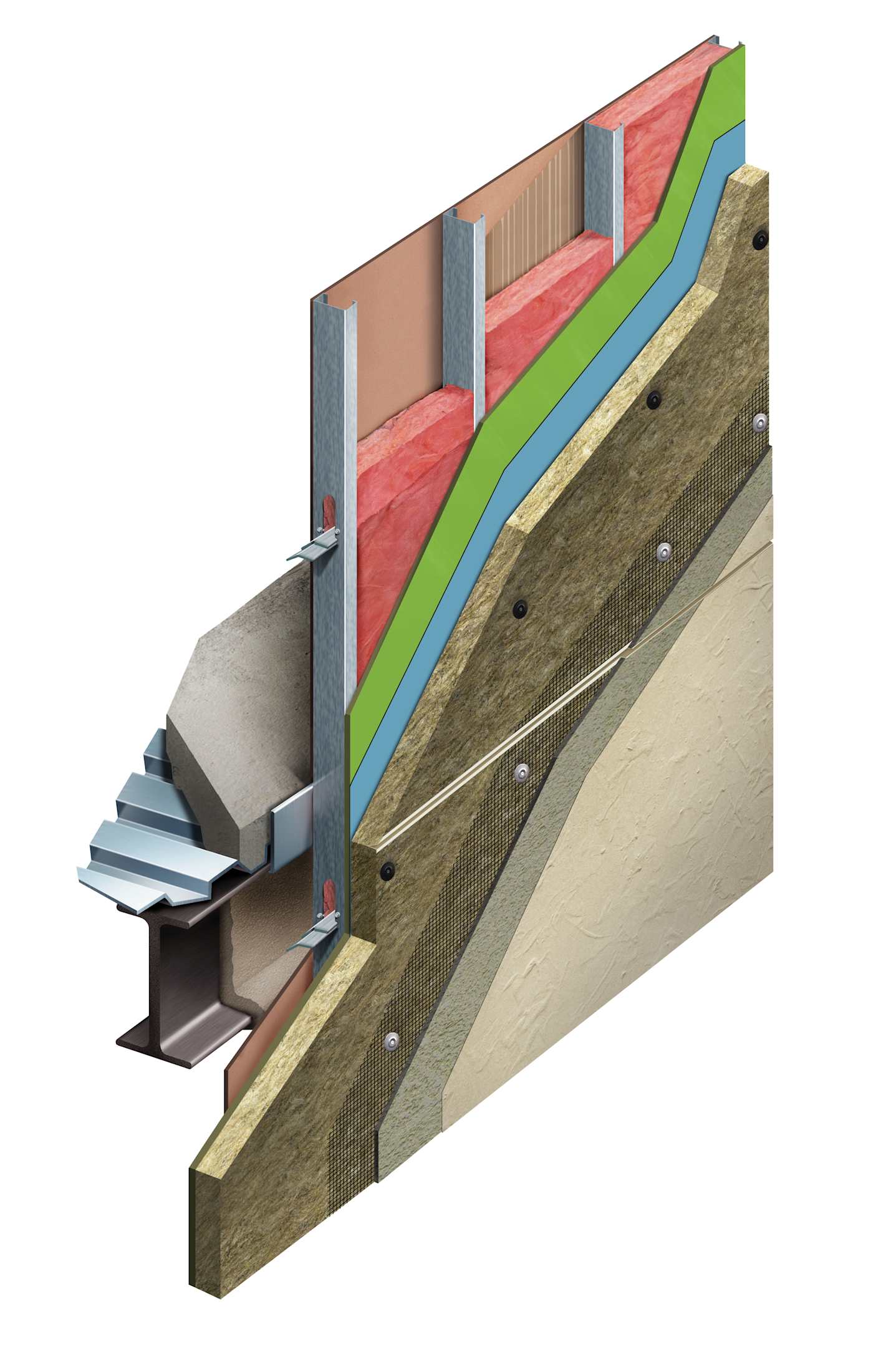 Steel Stud Wall EIFS (PM, hard coat) Mineral Wool CI with Fluid or Sheet AWB