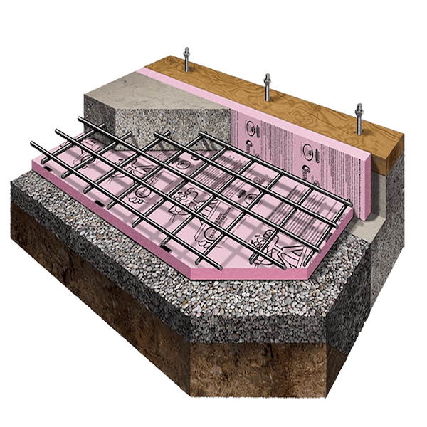 A graphic showing under slab with xps insulation