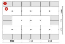 Joonis, mis näitab 1200x600mm suurustest PAROC Tento (t) kivivillast elementidest valmistatud tuulekaitsepaneelide struktuuri.