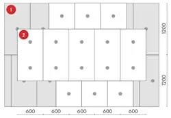 Diagramma, kurā parādīta PAROC Tento t vēja aizsardzības paneļu uzstādīšana divslāņu sistēmā