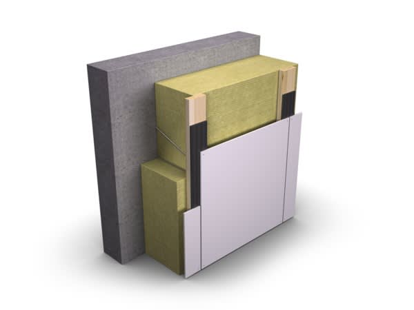 ventileret facade, betonvæg med PAROC Stenuld