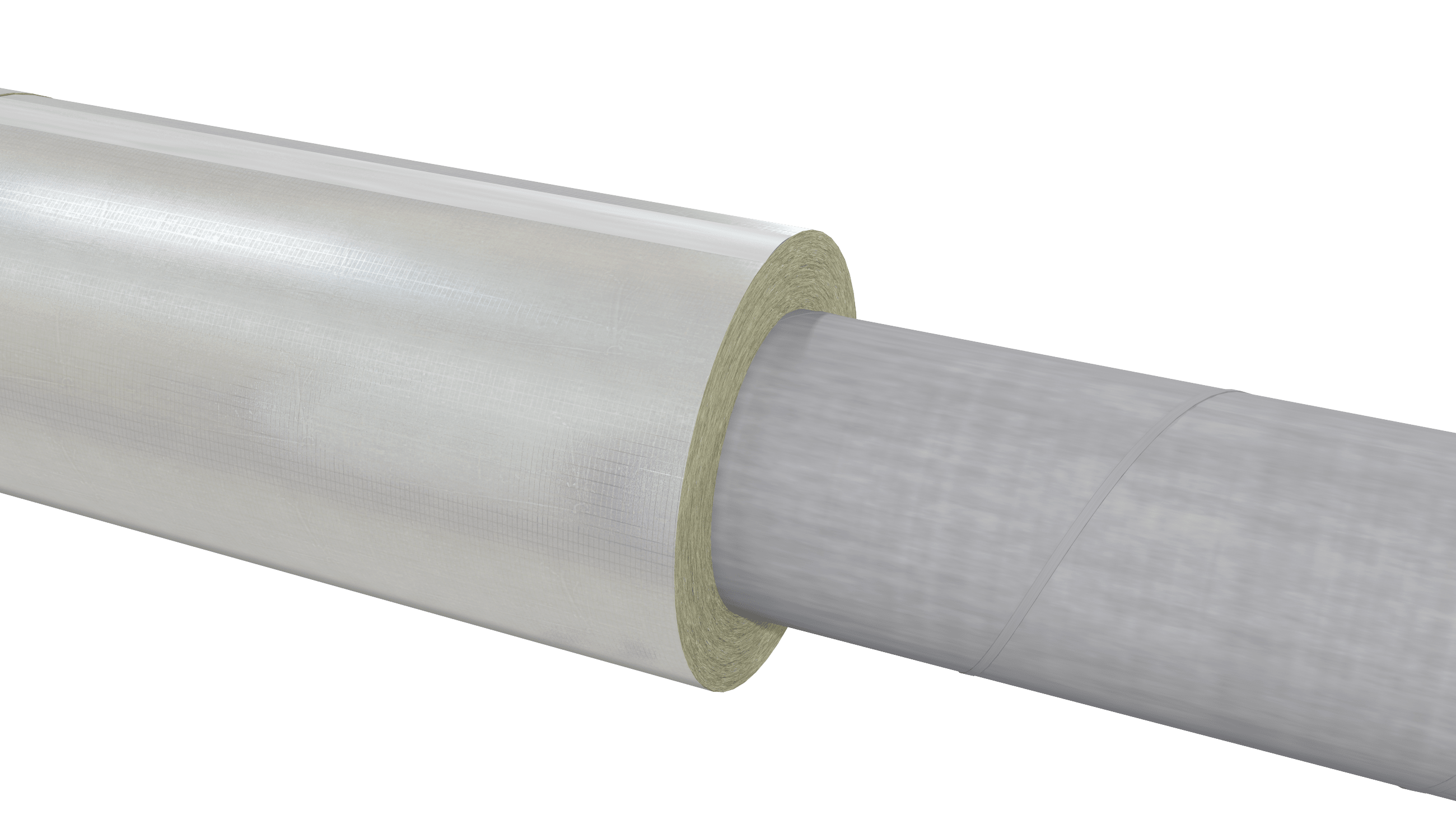 Avloppsrör som är isolerat med en rörskål som har en förstärkt aluminiumfolie. 