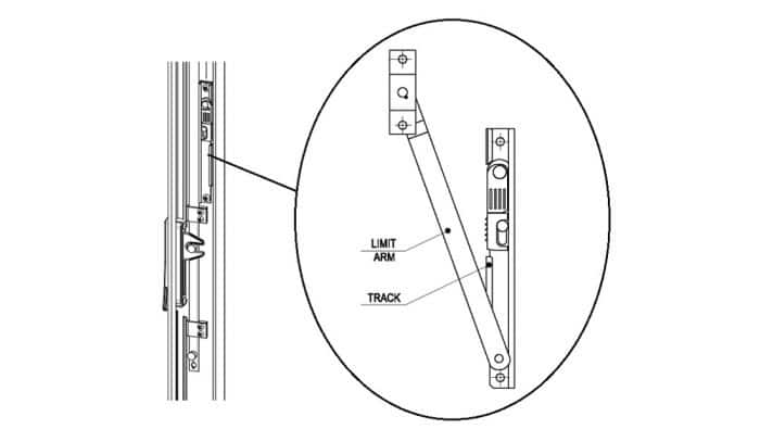 Technical drawing of window opening control device.