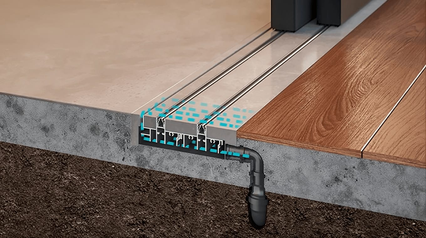 Fleetwood's Arche-Duct water drainage system for sliding door sills.