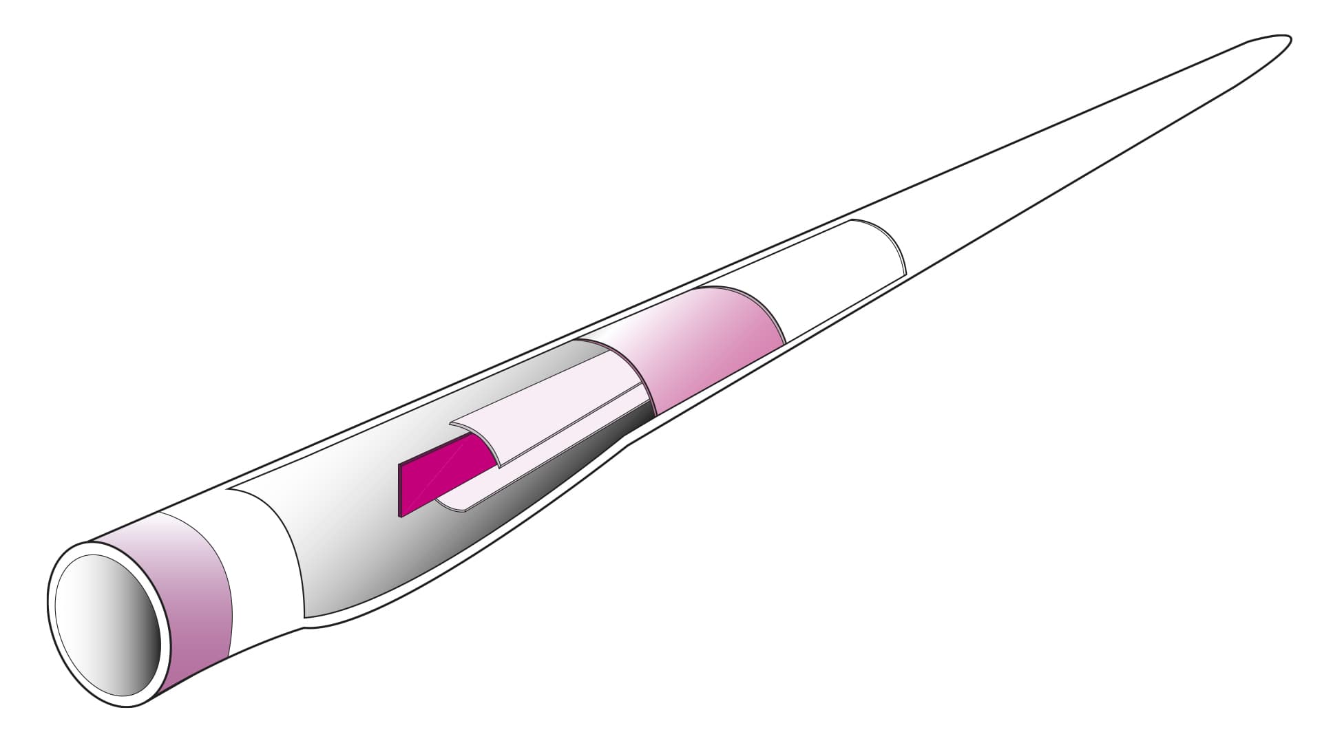 Image depicting wind turbines, with an overlay highlighting blades that are "lighter, stronger and longer". Caption of "How we Power Now"