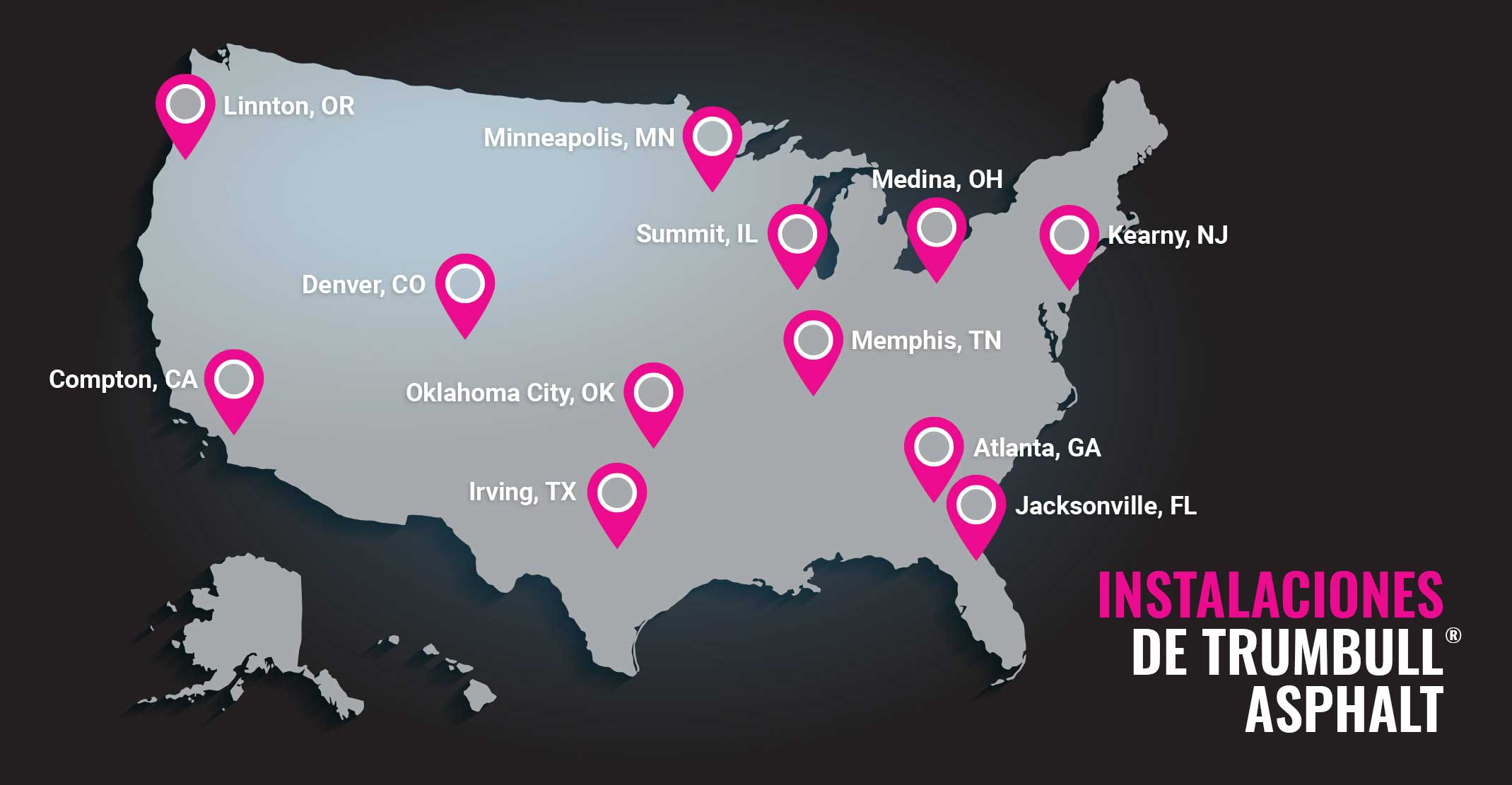 Mapa de ubicaciones de Trumbull Asphalt
