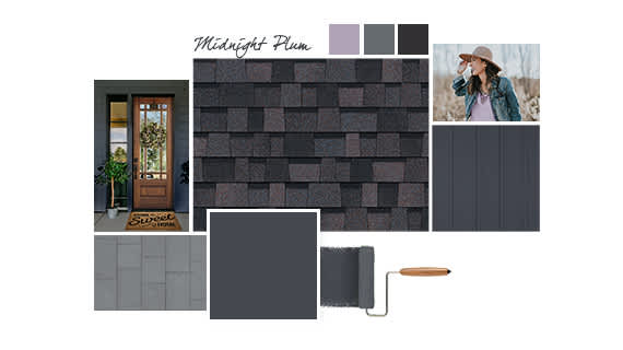 Tablero de estilo Dress Blues con color de teja Bourbon y azul oscuro, grises y marrones.