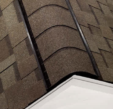 Overhead image of ProEdge® Hip & Ridge Shingles installed on a roof