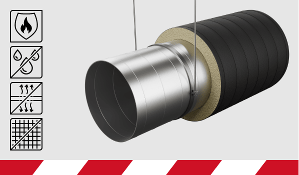 PAROC® Vect Mat BlackCoat EI60 palosuojaeristysratkaisu ilmanvaihtokanaviin