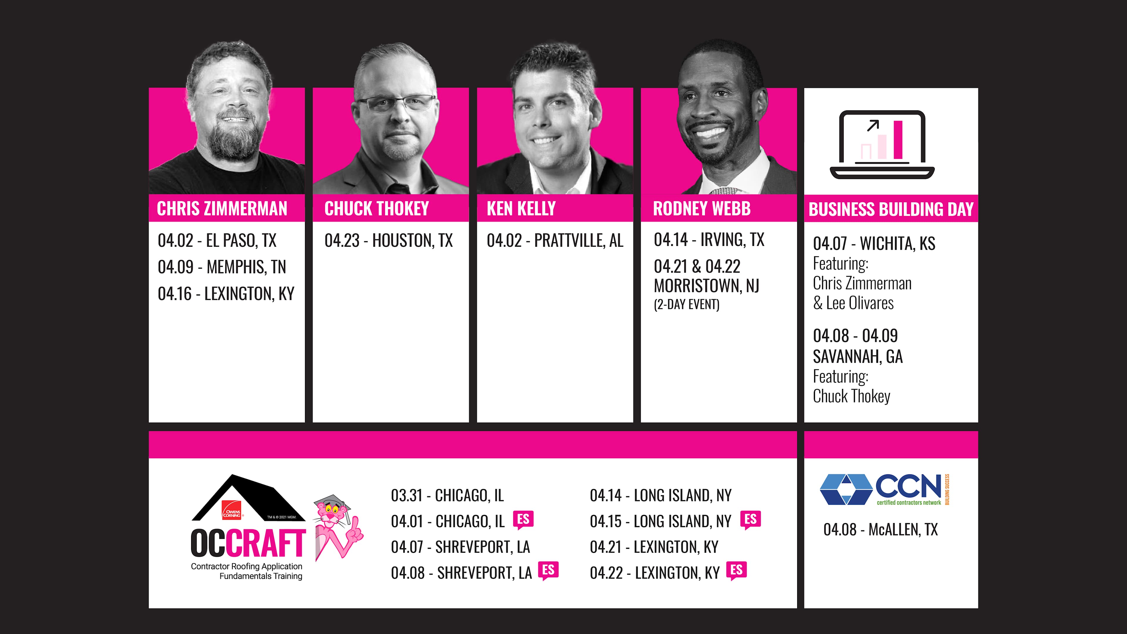 Infographic image showing details of the April OCU LIVE! Events