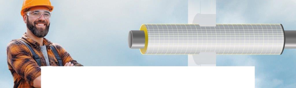 Verarbeiter vor Baustelle mit Rohrisolierung