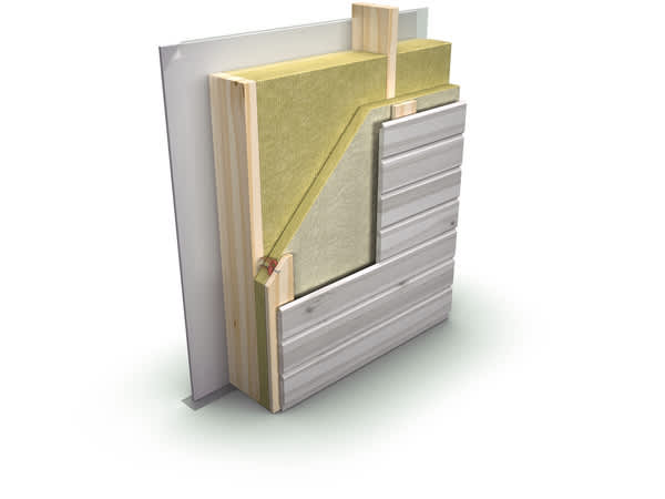 vėdinamas fasadas su mediniu karkasu, PAROC izoliacija ir medinėmis dailylentėmis