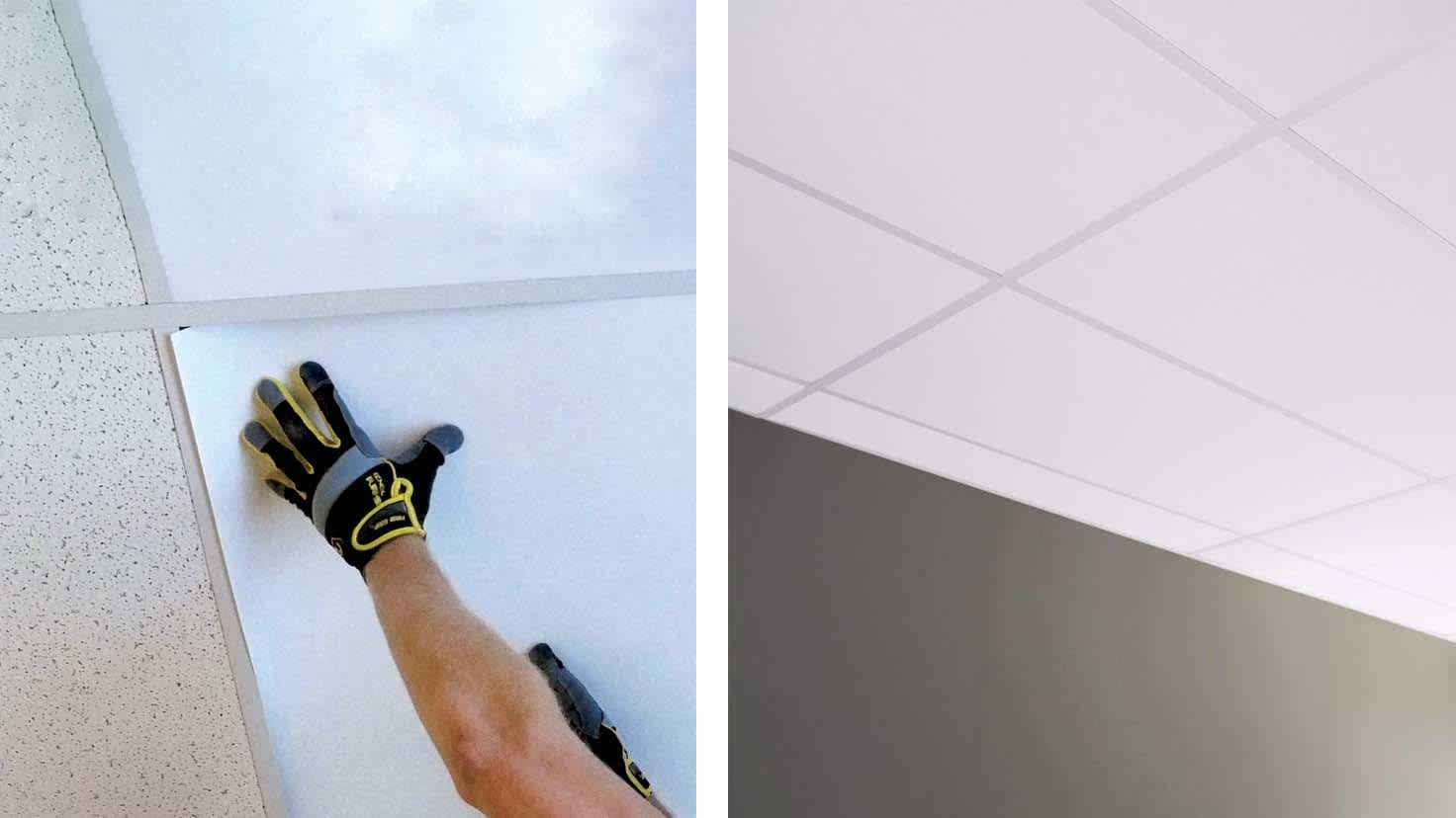 A contractor installing ceiling veils