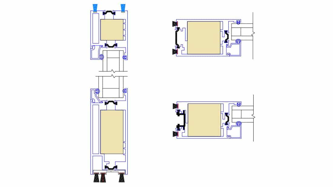 Technical drawing of cross-section of a 4400-T pivot door to show the addition of high density foam.