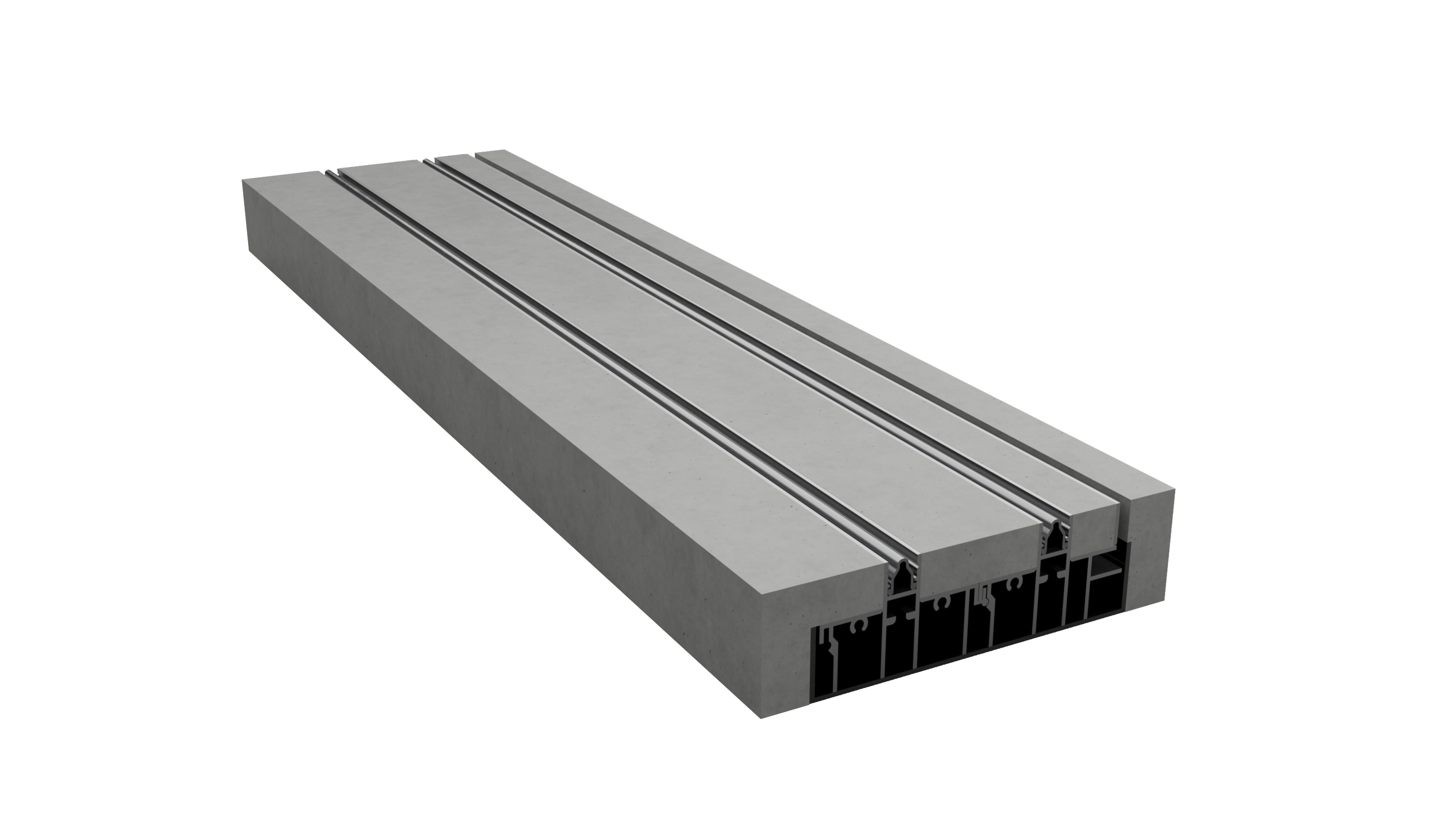 Gray and black rendering of the sill with Arche-Duct drainage system for Fleetwood's pocketing, multi-slide 4070-T door.