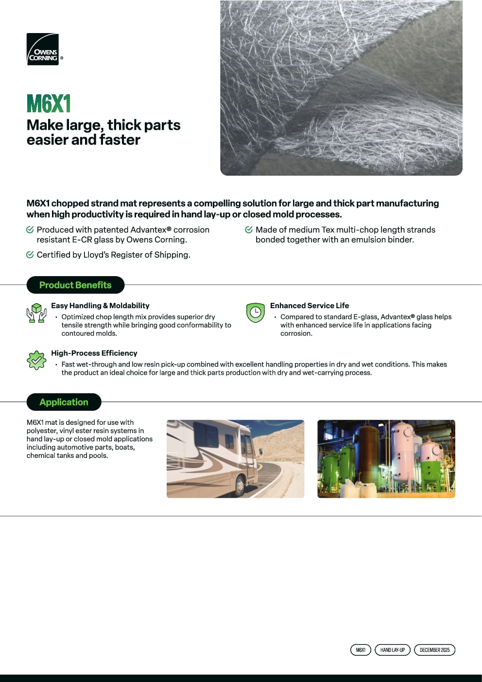 M6 X1 Chopped strand mat for Hand lay-up and closed mold