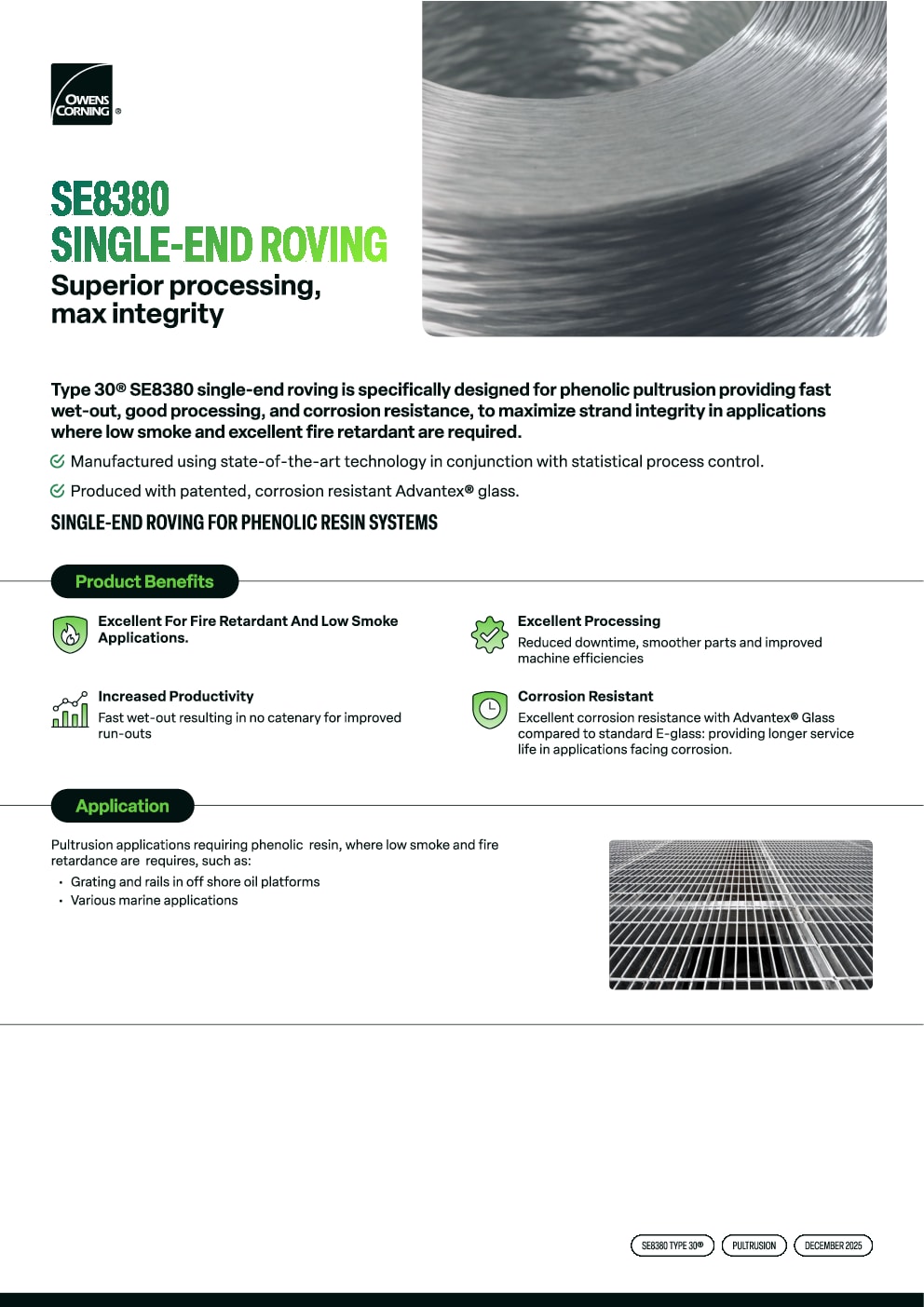 SE8380 Type 30® Single-End Roving for Phenolic Resin Systems