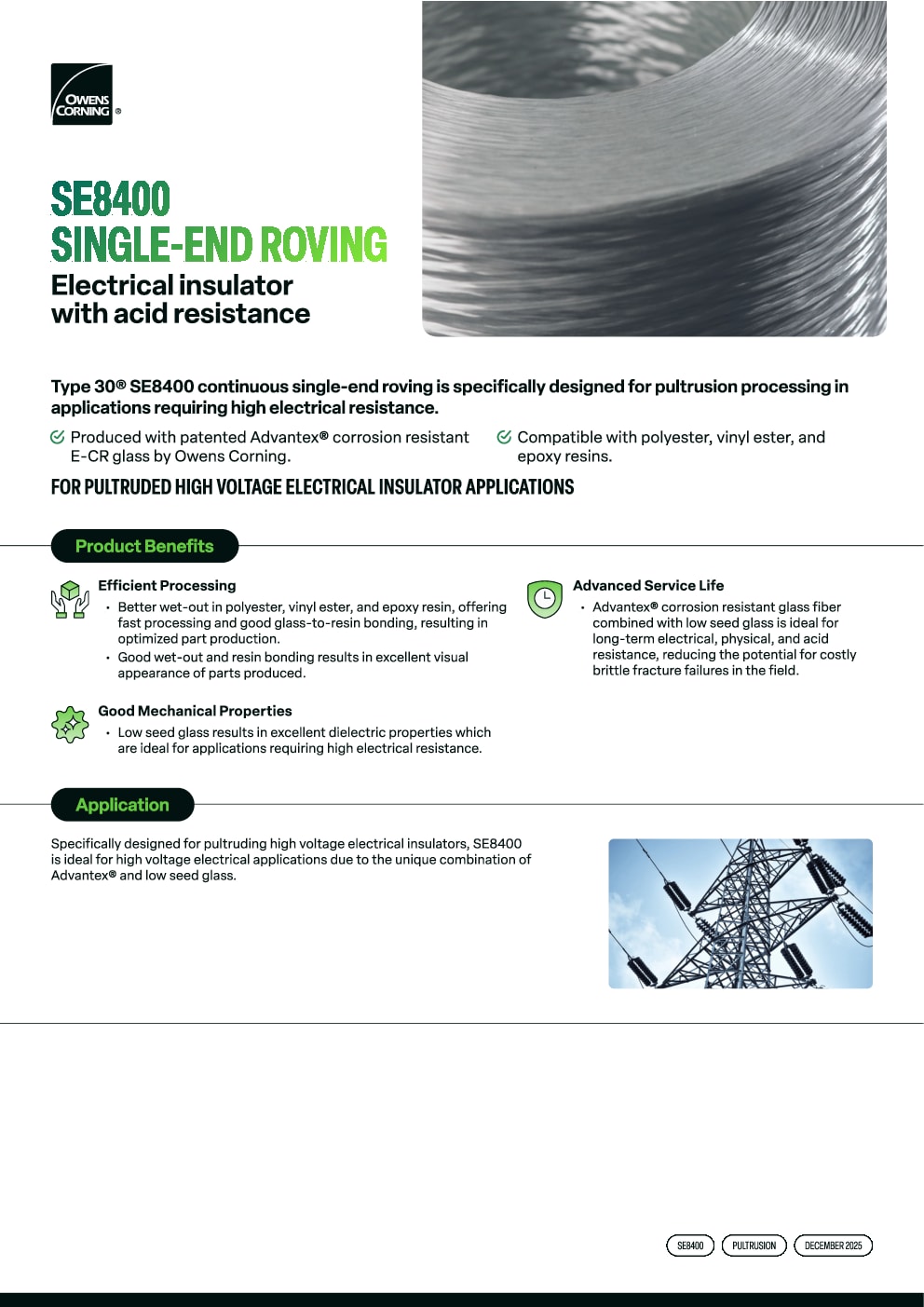 SE8400 Type 30 Single End Roving Technical Data Sheet