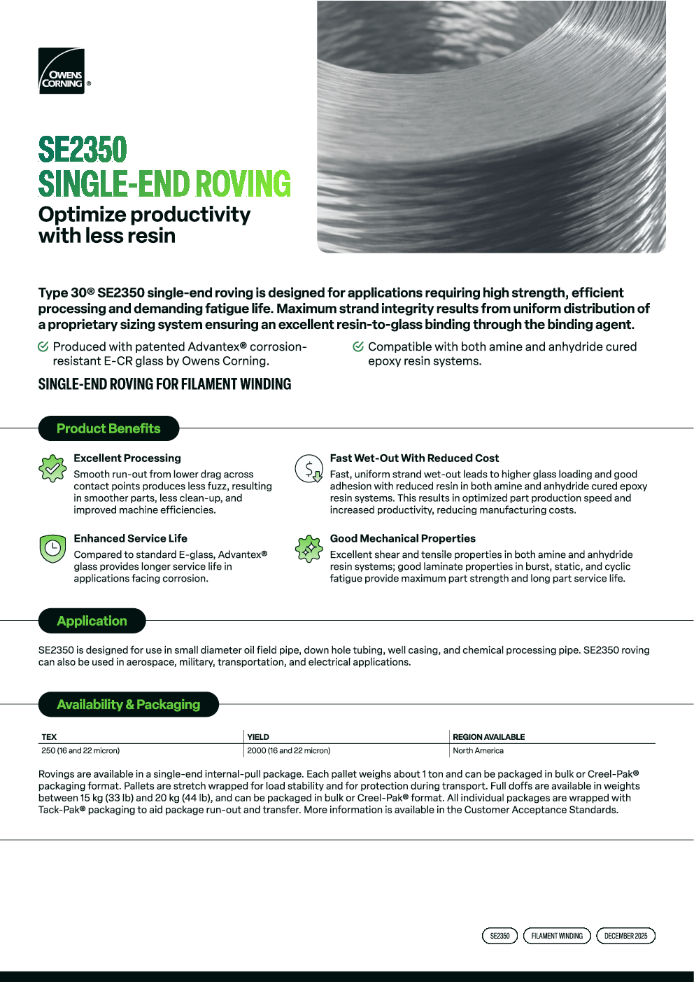 SE2350 Type 30 Single End Roving Technical Data Sheet