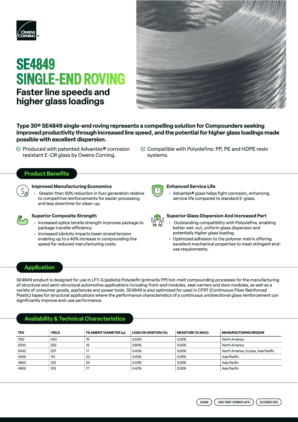 SE4849 Single-End Type 30 Roving Product Data Sheet