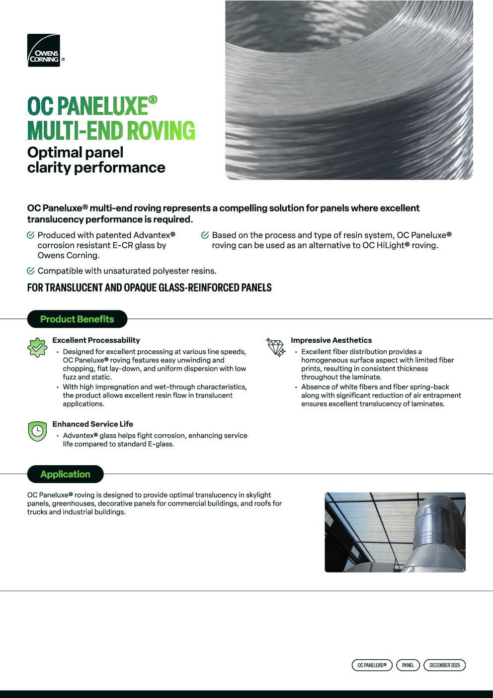 OC PaneLuxe Multi-end Roving Technical Data Sheet