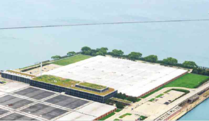 Aerial photo of Chicago’s James W. Jardine Water Filtration Plant.