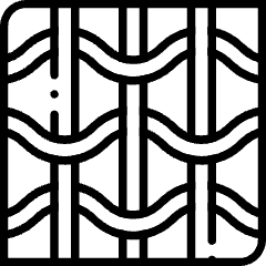Black icon with fibers going vertically and horizontally interlocked.