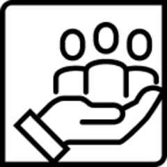Icon of three people being held together in the palm of a hand