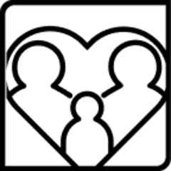 Icons of three people inside of a drawn heart