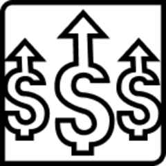 Icon of three dollar signs with the top of each dollar sign as arrows pointing upwards.