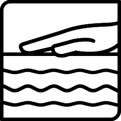 Black illustration of a human hand touching insulation.