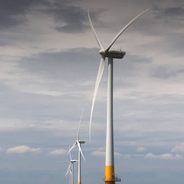 Photo of offshore wind turbines.