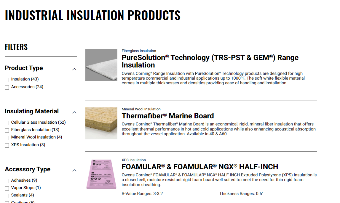 Owens Corning Insulation Chart